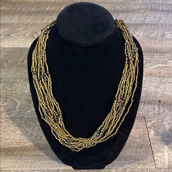 Multiple strands of Gorgeous Beads Gold and Black Beaded layered Necklace - Picture 2 of 8
